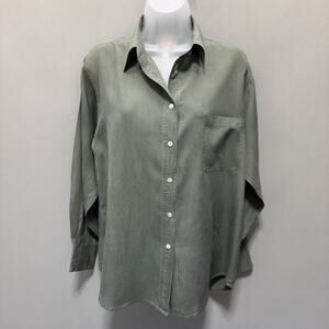 Vintage Kathie Lee Womans 12 Blouse Top Button Up Long Sleeve Green 100% Silk